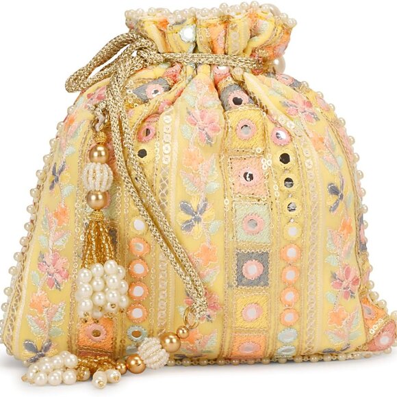 Indian Silk Evening Clutch Potli Bag for Weddings Festivals Gifts - Picture 2 of 6